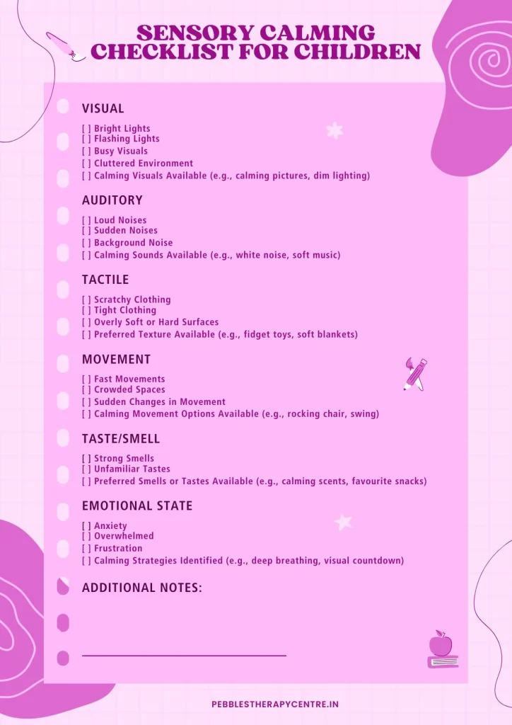 Sensory Calming Checklist for Children